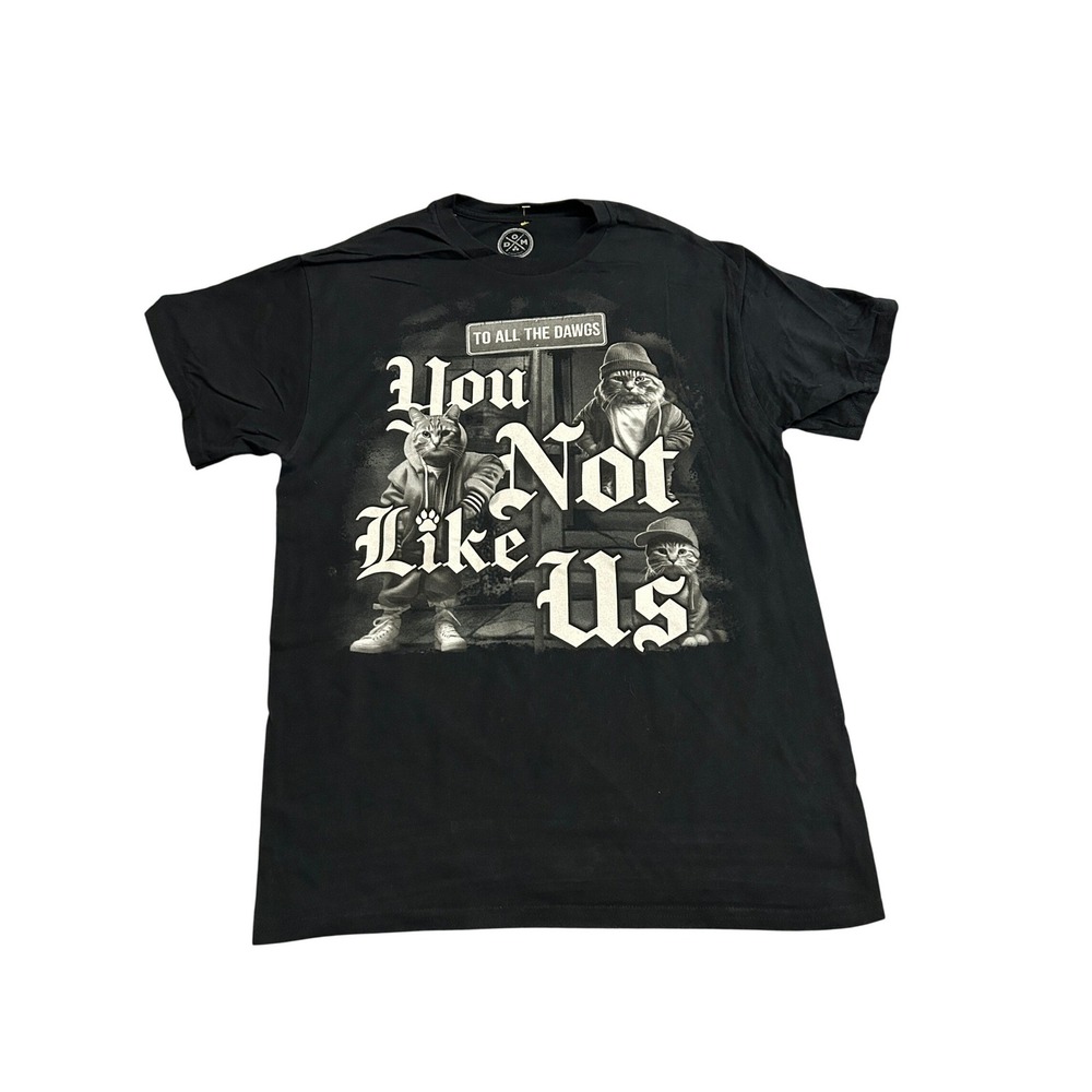 DOM Graphic T-Shirt Mens Medium Black Excellent You‎ Not Like Us Cat Streetwear